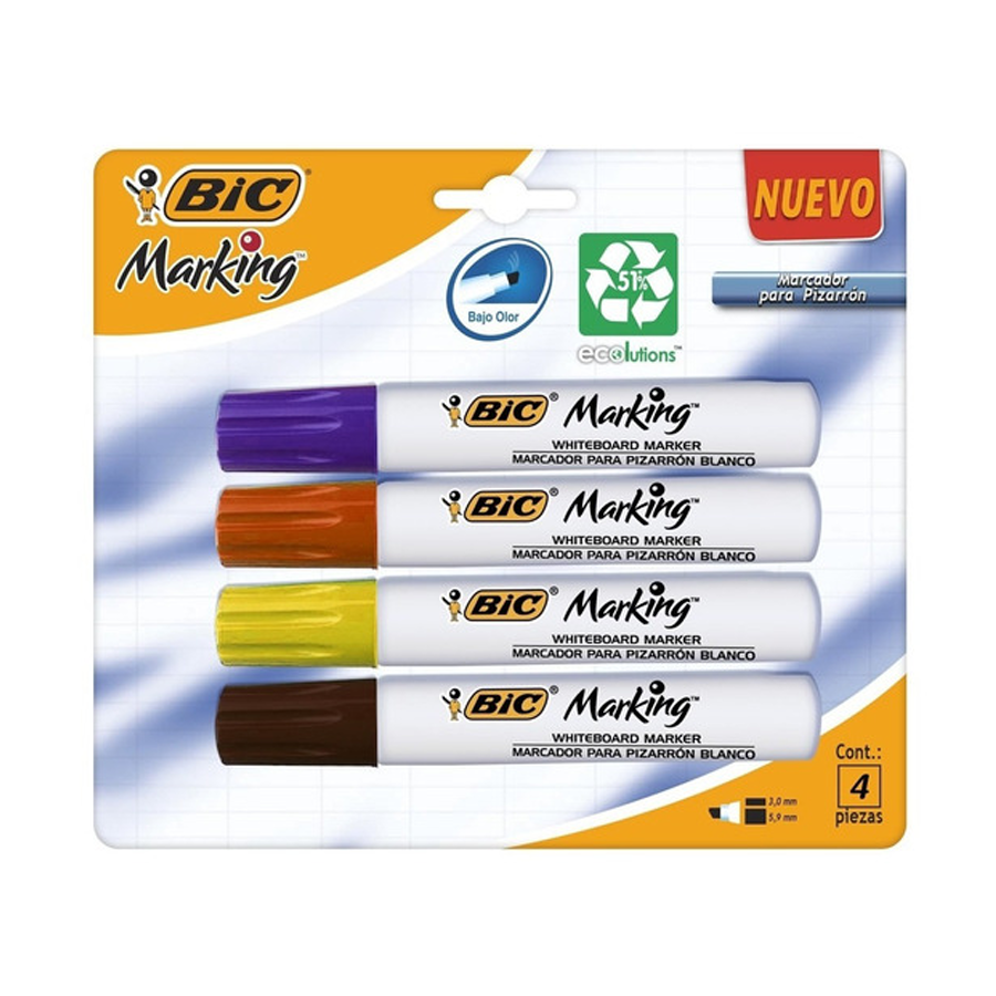 MARCADOR PARA PINTARRON BIC MARKING FASHION SURTIDO 4 PIEZAS