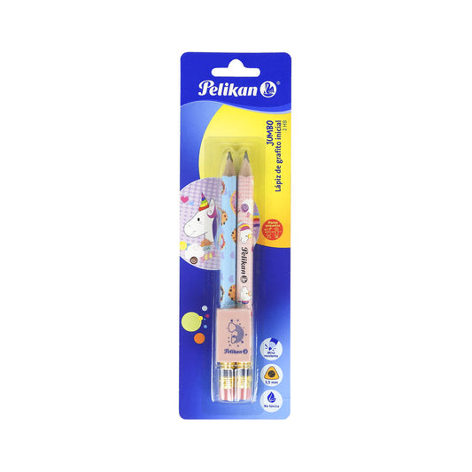 LAPIZ T PELIKAN JUMBO DISEÑOS BLISTER C2 PZAS + 1 GOMA PELIKID