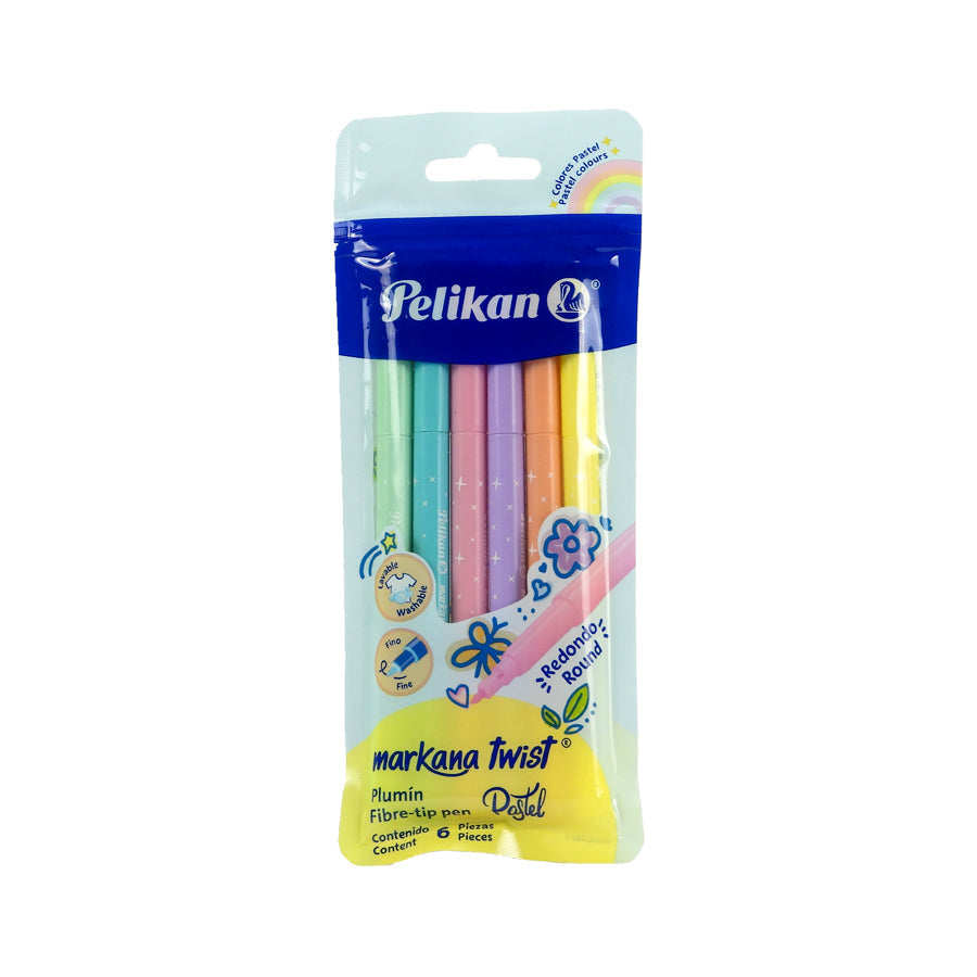 MARCADORES DE AGUA PELIKAN MARKANA TWIST PASTEL 6 PIEZAS