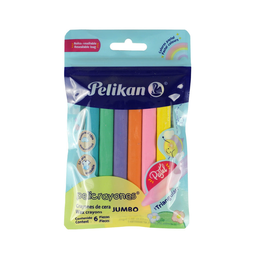 CRAYONES PELIKAN TRIANGULARES PASTEL JUMBO 6 PIEZAS