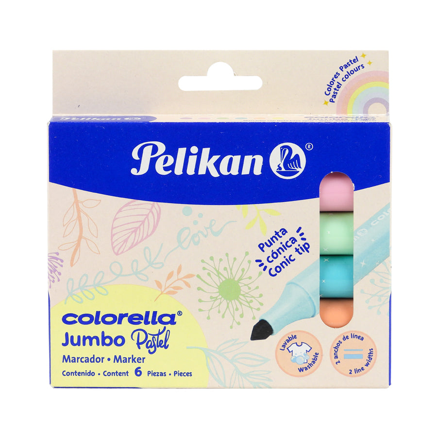 MARCADOR DE AGUA PELIKAN JUMBO PASTEL COLORELLA PUNTO GRUESO 6 PIEZAS