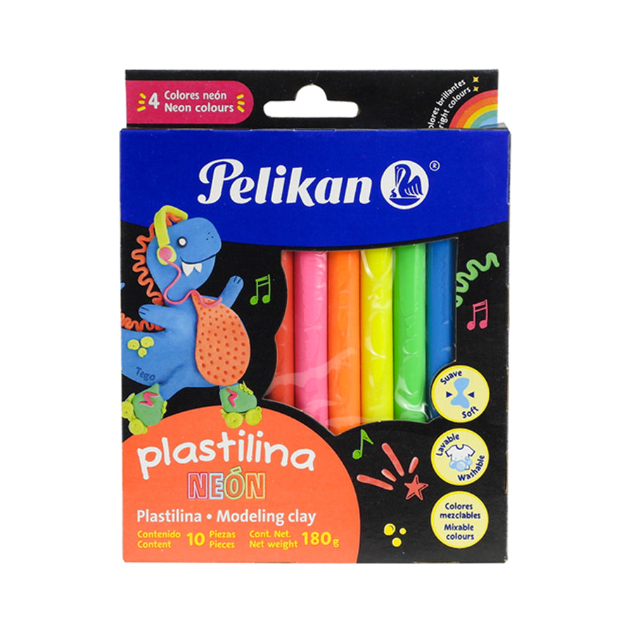 PLASTILINA BARRITA PELIKAN CAJA C10 COLORES NEON