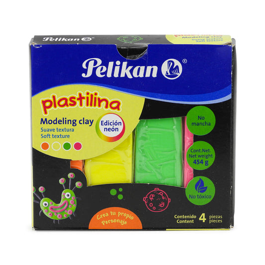 PLASTILINA BARRITA PELIKAN CAJA C4 COLORES NEON