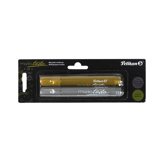 MARCADOR PERMANENTE PG PELIKAN MARKATODO METALICOS ORO/PLATA C2 PZAS