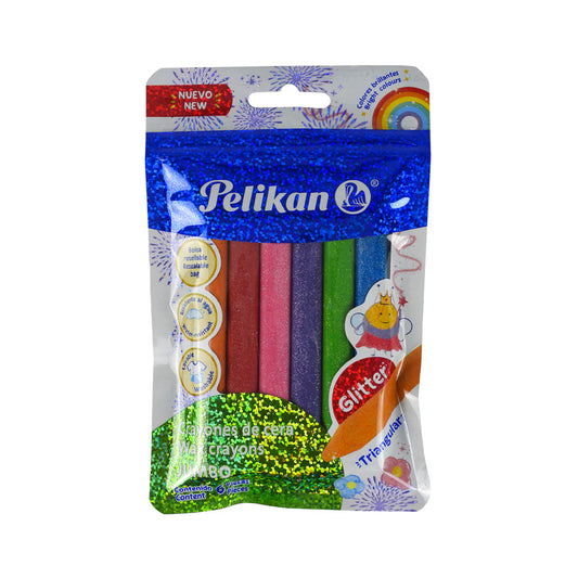 CRAYON PELIKAN CON GLITTER TRIANGULAR 6 PIEZAS