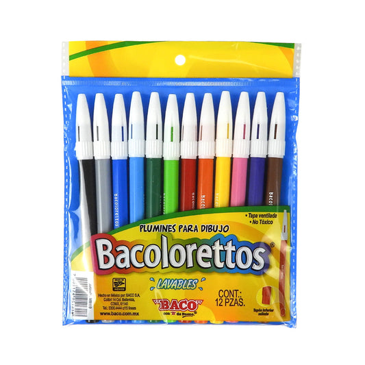 PLUMONES BACO LAVABLES 12 PIEZAS