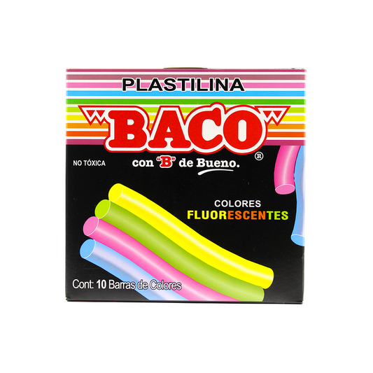 PLASTILINA EN BARRITA BACO COLORES FLUORESCENTES 10 PIEZAS