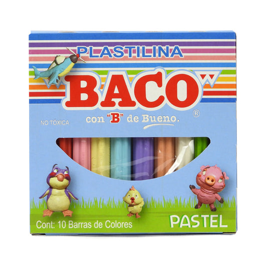 PLASTILINA EN BARRITA BACO COLORES PASTEL 10 PIEZAS