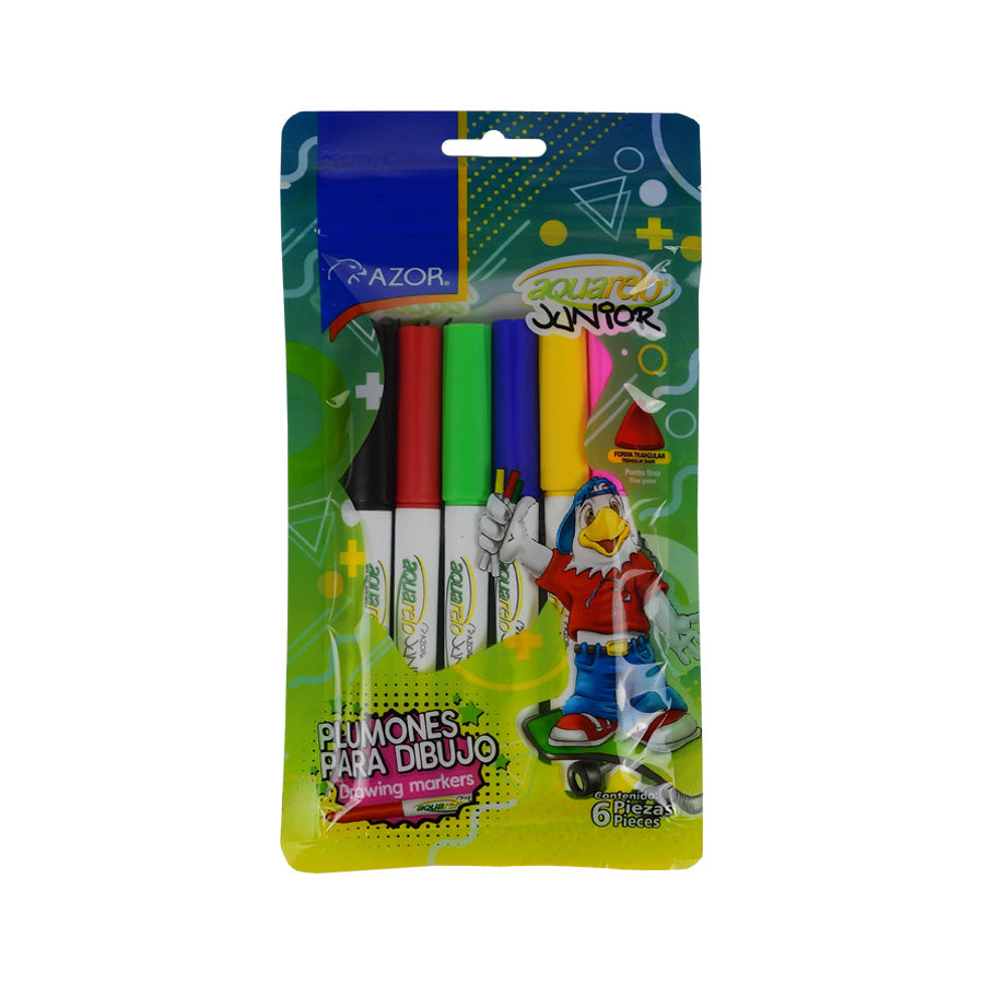 MARCADOR DE AGUA PF AZOR AQUARELO JUNIOR SURTIDO ESTUCHE C6 PZAS