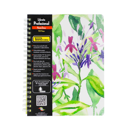 CUADERNO PROFESIONAL PRINTAFORM PD FLORAL PASTA DURA DOBLE ARILLO CUADRO GRANDE 100 HOJAS