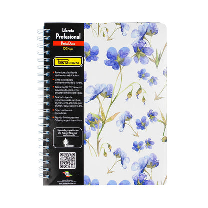 CUADERNO PROFESIONAL PRINTAFORM PD FLORAL PASTA DURA DOBLE ARILLO CUADRO GRANDE 100 HOJAS