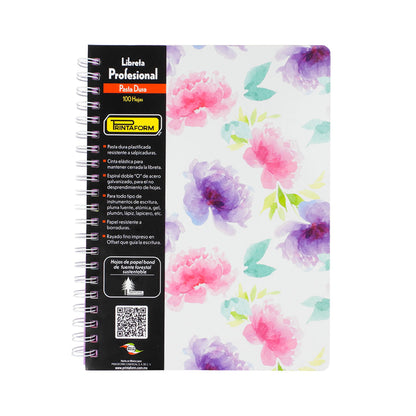 CUADERNO PROFESIONAL PRINTAFORM PD FLORAL PASTA DURA DOBLE ARILLO CUADRO GRANDE 100 HOJAS