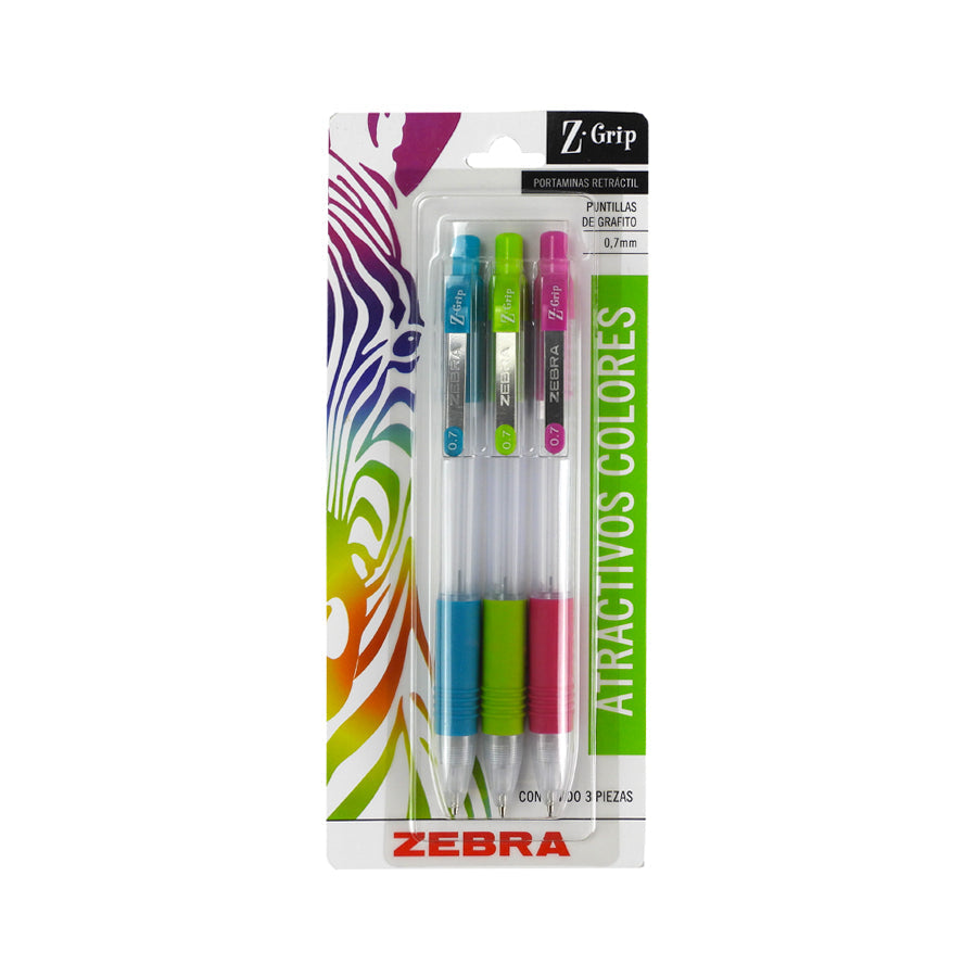 LAPICERO ZEBRA Z GRIP COLORES SOLIDOS 0.7MM 3 PIEZAS