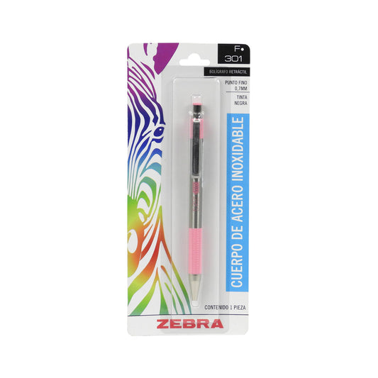 BOLIGRAFO ZEBRA F301 BARRIL ROSA PUNTO FINO NEGRO 1 PIEZA