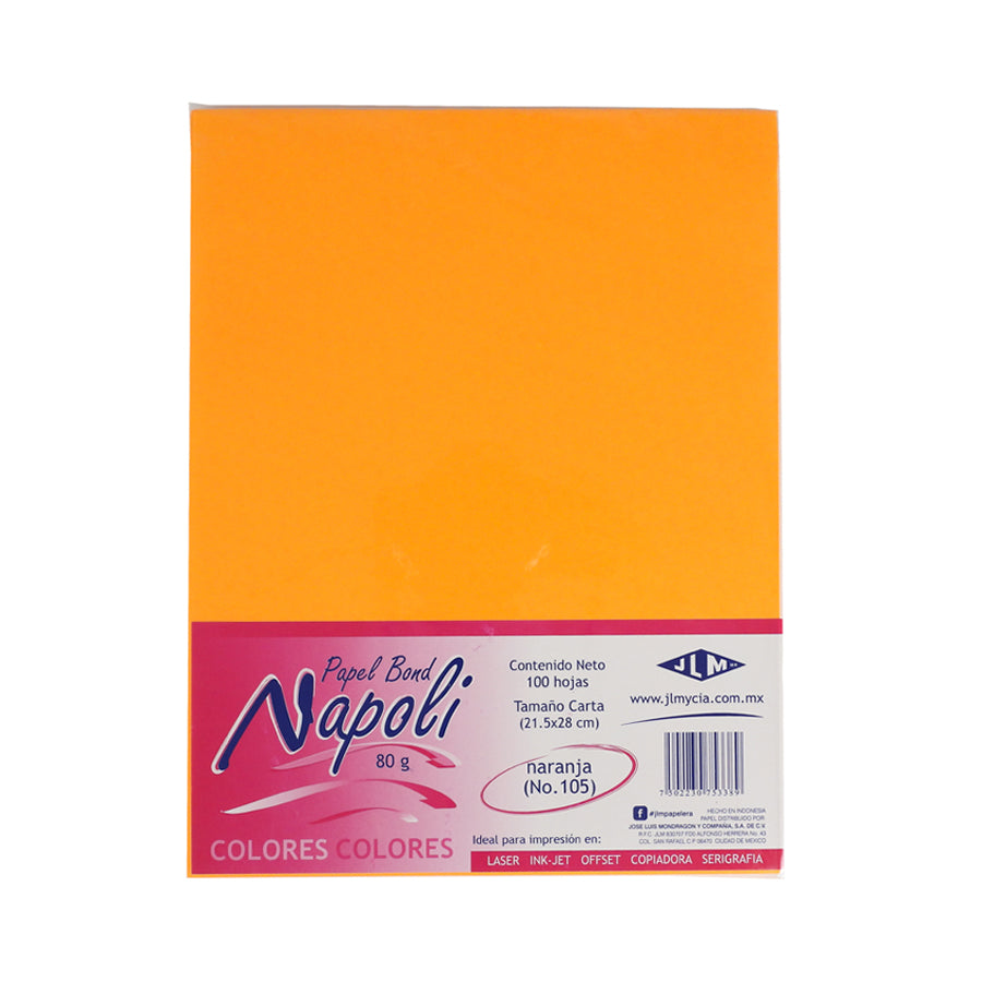 PAPEL BOND NAPOLI CARTA COLOR 100 HOJAS