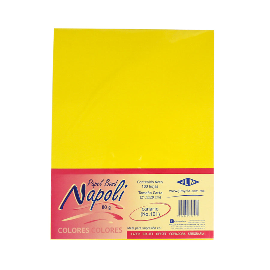 PAPEL BOND NAPOLI CARTA COLOR 100 HOJAS