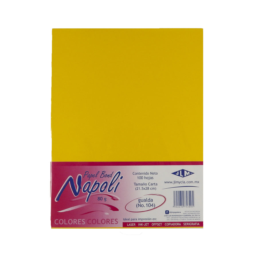 PAPEL BOND NAPOLI CARTA COLOR 100 HOJAS