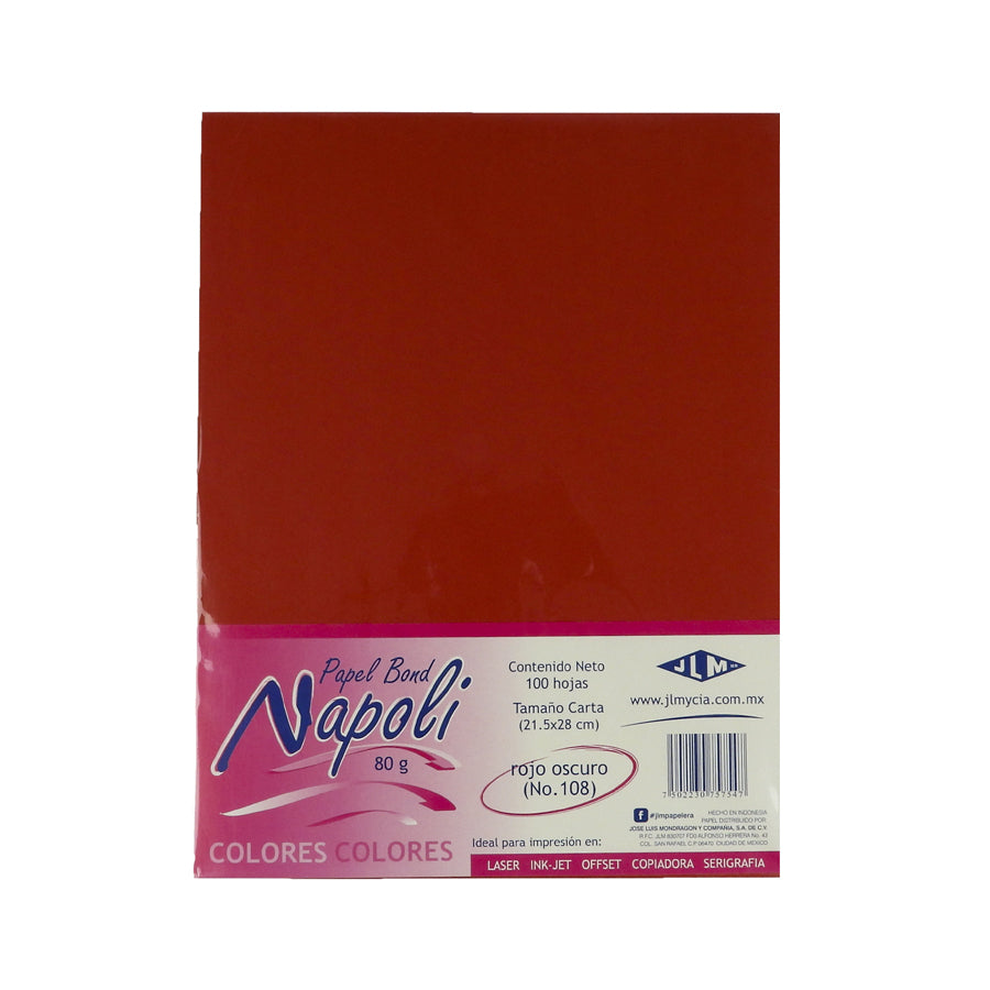 PAPEL BOND NAPOLI CARTA COLOR 100 HOJAS