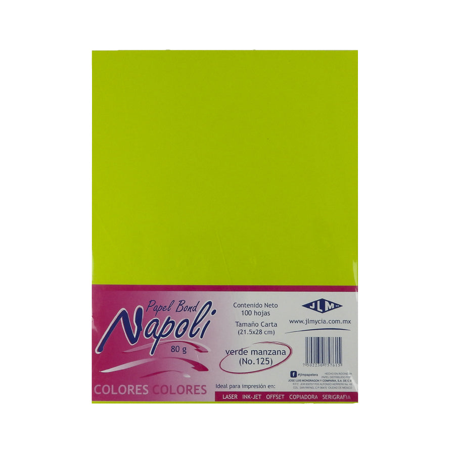 PAPEL BOND NAPOLI CARTA COLOR 100 HOJAS