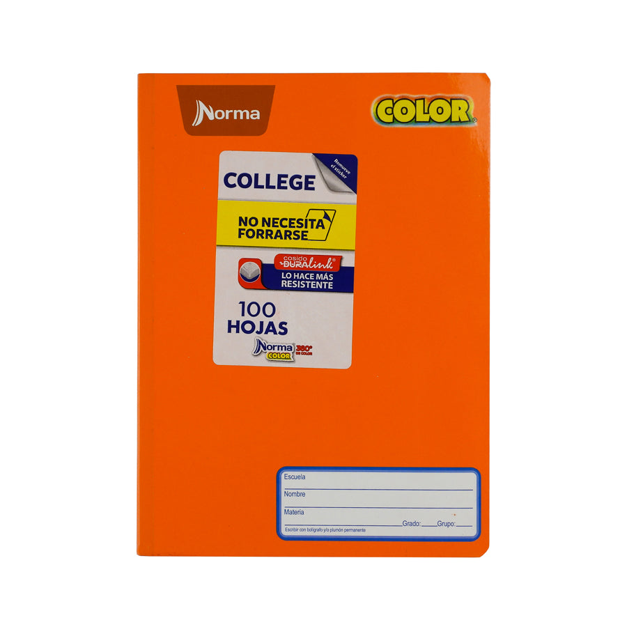 CUADERNO COLEGIAL NORMA COLOR 360 COSIDO 100 HOJAS