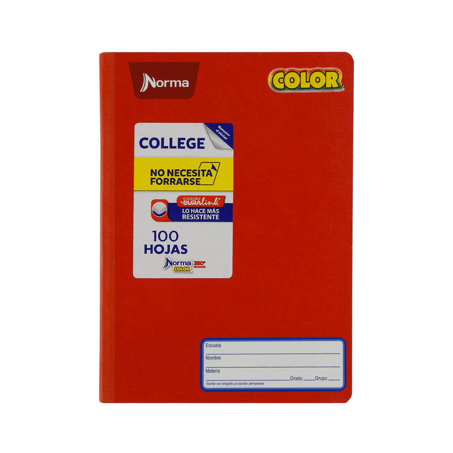 CUADERNO COLEGIAL NORMA COLOR 360 COSIDO 100 HOJAS