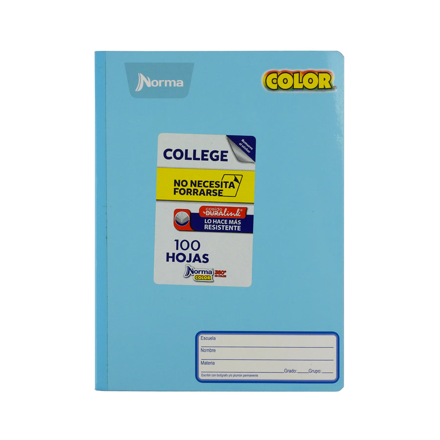 CUADERNO COLEGIAL NORMA COLOR 360 COSIDO 100 HOJAS