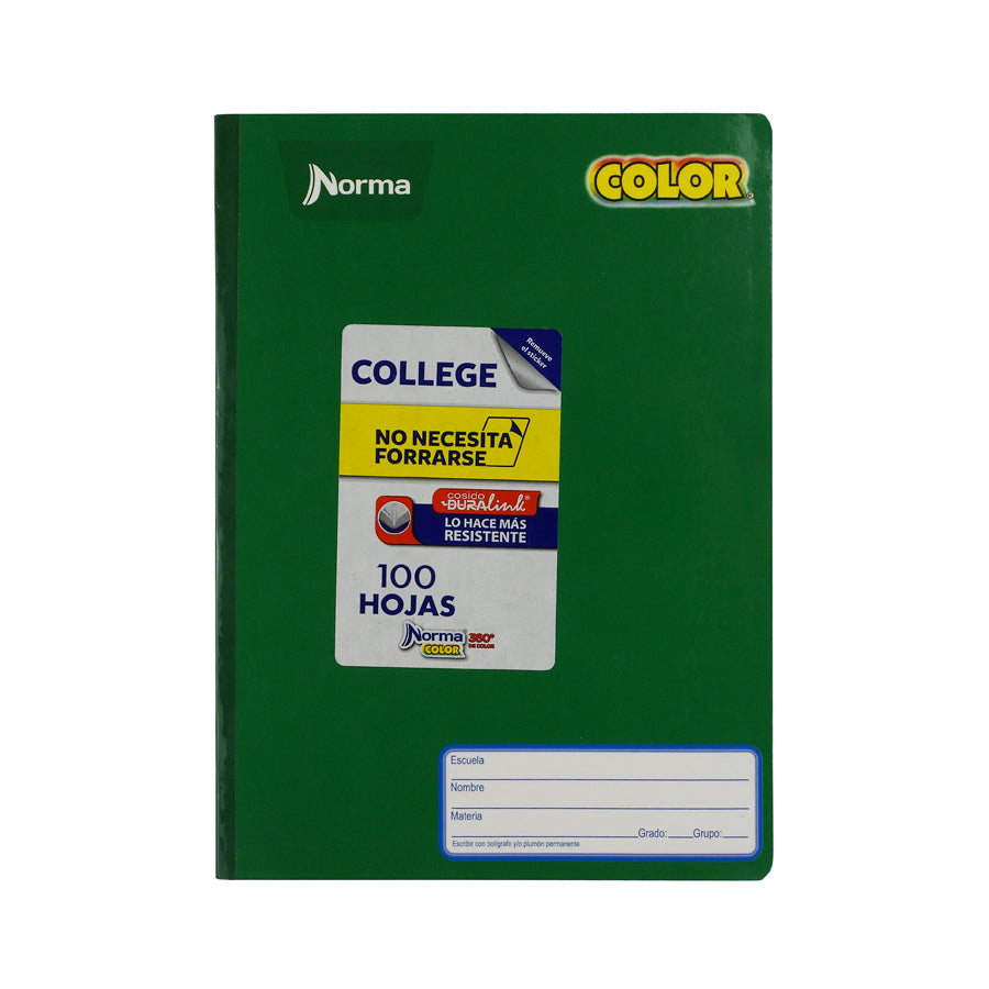 CUADERNO COLEGIAL NORMA COLOR 360 COSIDO 100 HOJAS