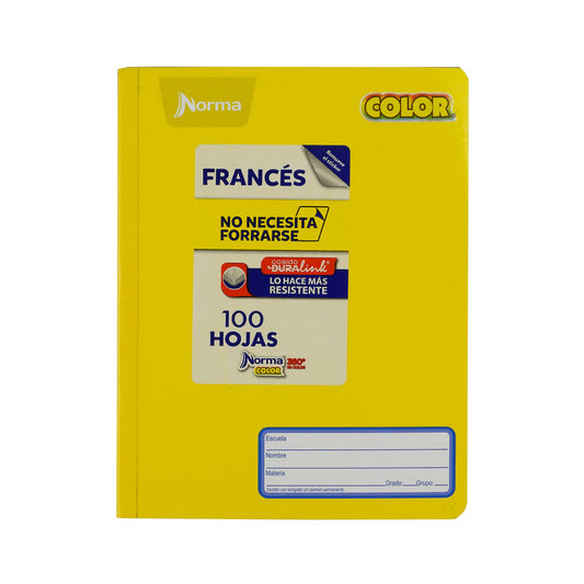 CUADERNO FORMA FRANCESA NORMA COLOR 360 COSIDO 100 HOJAS